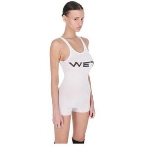 Yeezy “WET” White Sleeveless Bodysuit with Black Logo